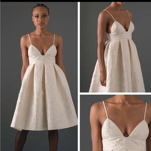 Francesca’s Collection Mi Ami Jacquard Flare Mini Elegant White Lace Dress Sz M